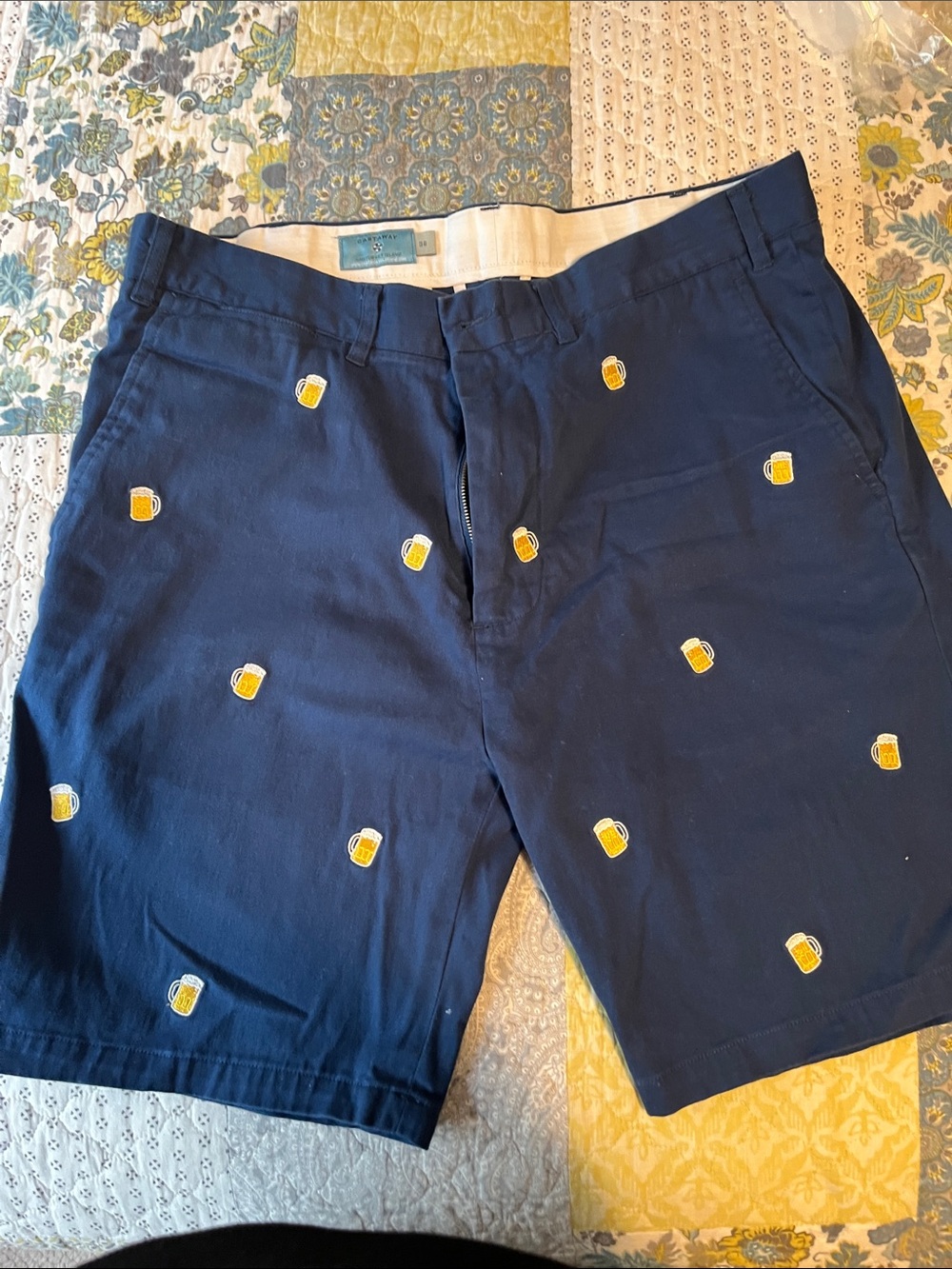 Castaway Navy Shorts with Yellow Beer Mug Embroidery